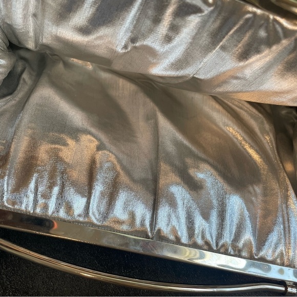 Vintage Black Satin Pouch Handbag Handle, SilverMetal‎ Accents - Picture 4 of 4